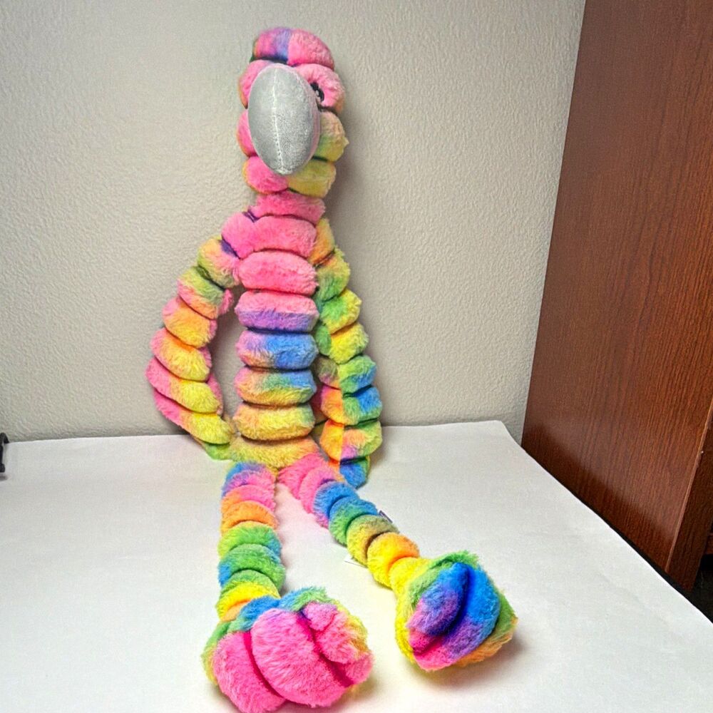 Multipet Loofa Dog Rainbow Plush Squeaky Dog Toy, large 28 inches